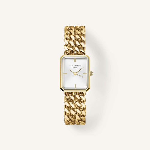 Rosefield SWGSG-O76 gold women's watch with double chain showcasing elegant design and sophisticated style.