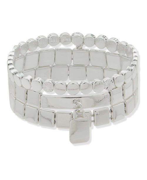 19B01100 Nine West Silver-Tone Beaded & Link Stretch Bracelet