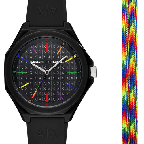 Armani Exchange AX7158SET Silicone Strap Black Dial Watch With Band