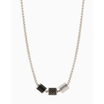 Emporio Armani EGS2383020 Pause Steel and Leather Beaded Necklace