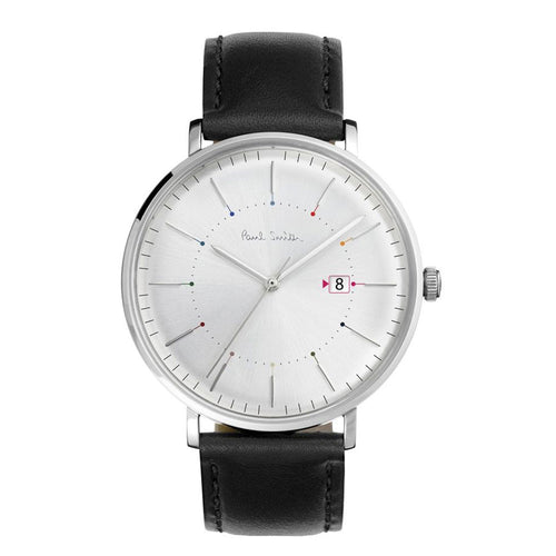 PAUL SMITH P10084 White Dial Black Leather Strap Men's Watch Paulsmith