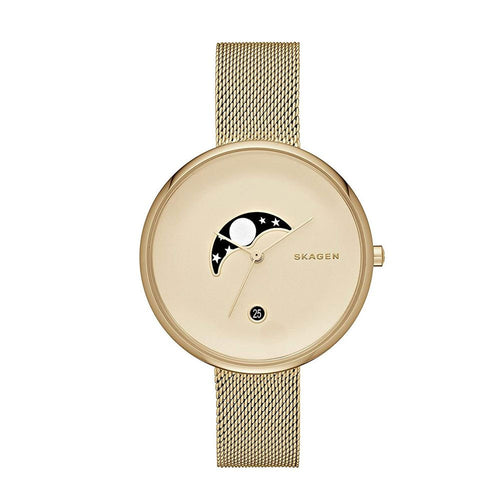 SKAGEN SKW2373 Gitte Moonphase Gold Dial Gold tone Mesh Women's Watch Skagen