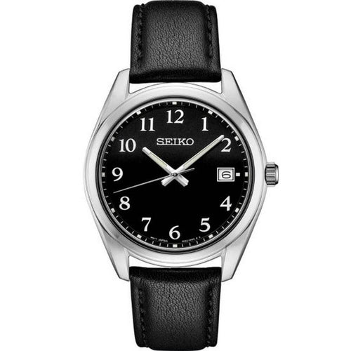 Seiko SUR461P1 Black Dial Leather Strap Steel Case Men's Watch seiko