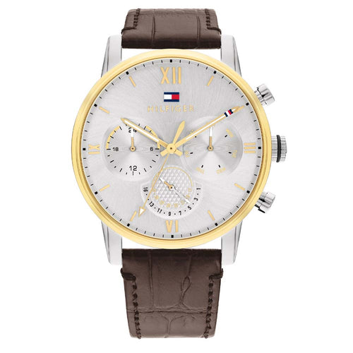Tommy Hilfiger 1791884 Silver Dial Brown Leather Strap Men's Watch