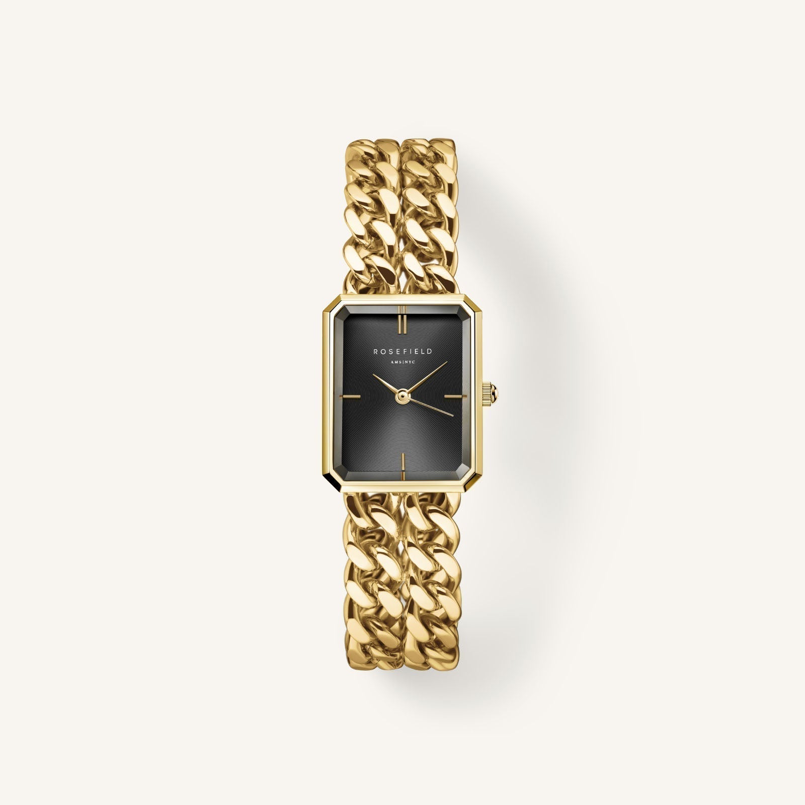 Rosefield SBGSG-O77 Studio Double Chain Black Gold Women's Watch