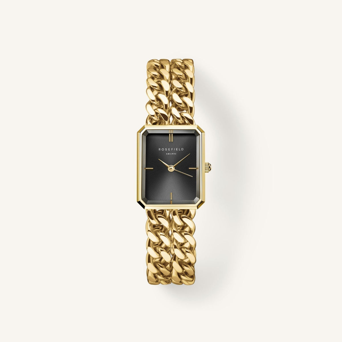 Rosefield SBGSG-O77 Studio Double Chain Black Gold Women's Watch