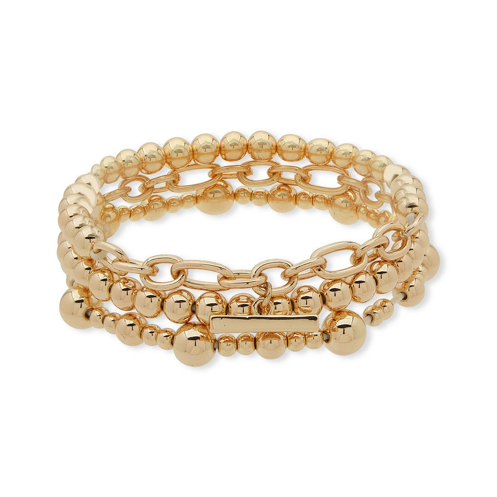 Anne Klein 01B00703 Gold Beaded Stretch Bracelet Set