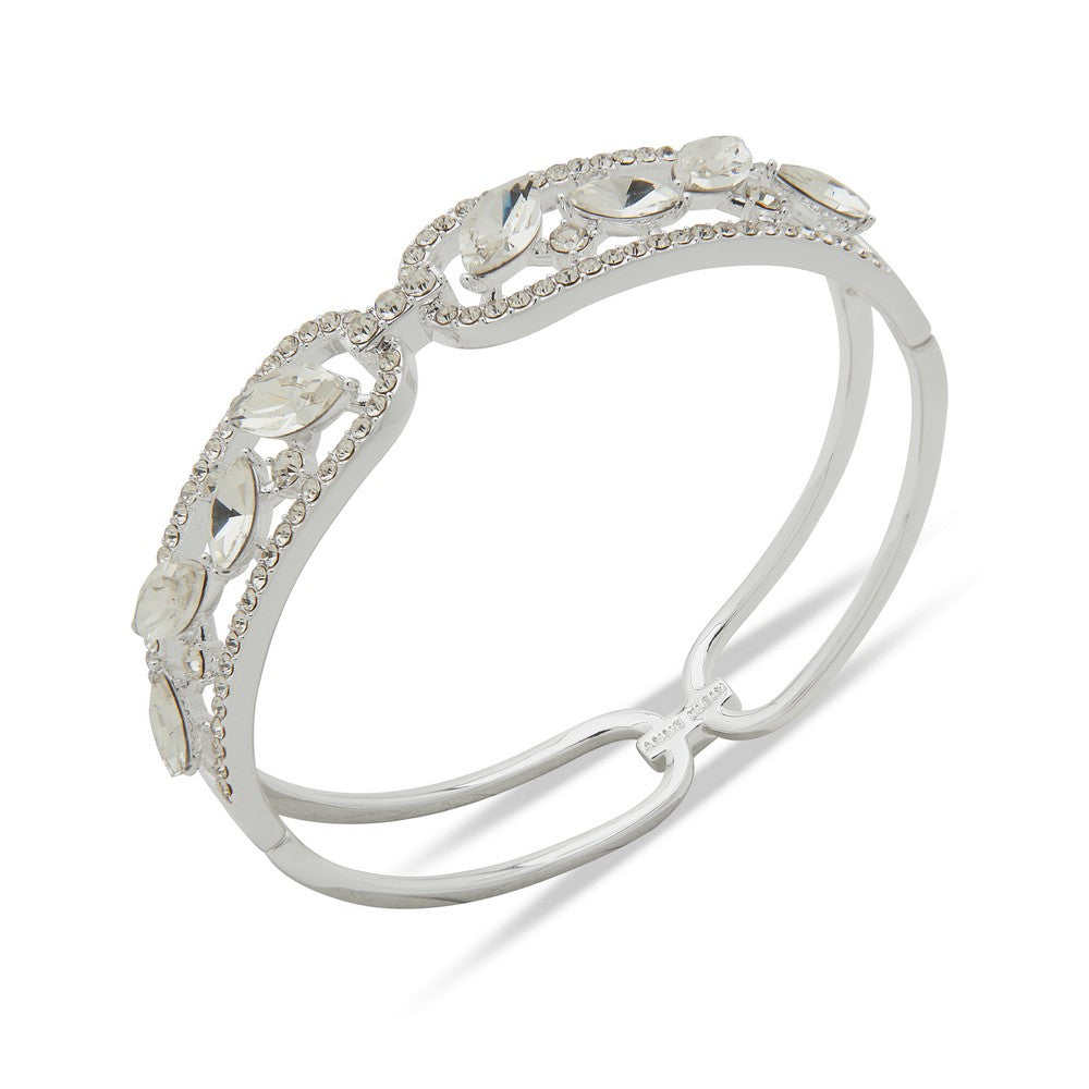 Anne Klein 01B00818 Crystal Marquise Hinged Bangle - Silver