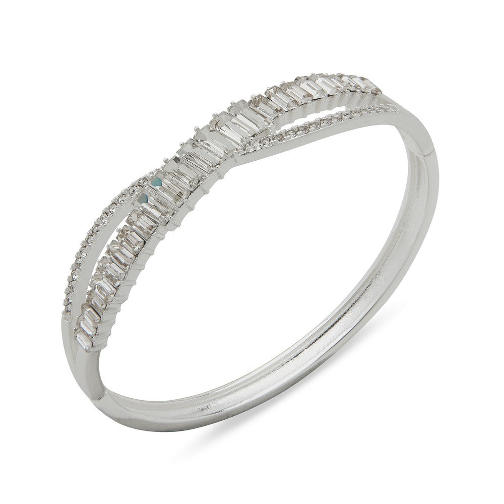 Anne Klein 01B00822 Baguette Crystal Crossover Bracelet - Silver