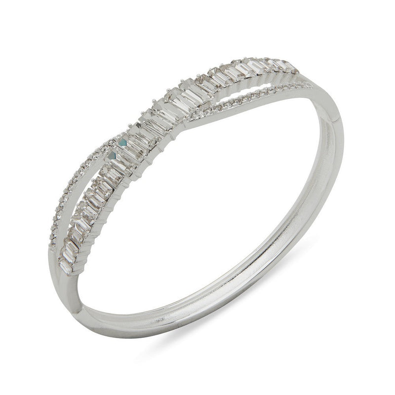 Anne Klein 01B00822 Baguette Crystal Crossover Bracelet - Silver