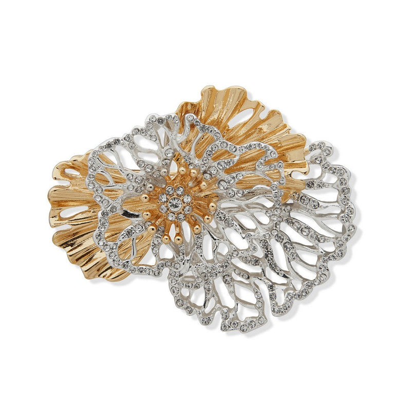 Anne Klein 01B00836 Two-Tone Floral Crystal Brooch