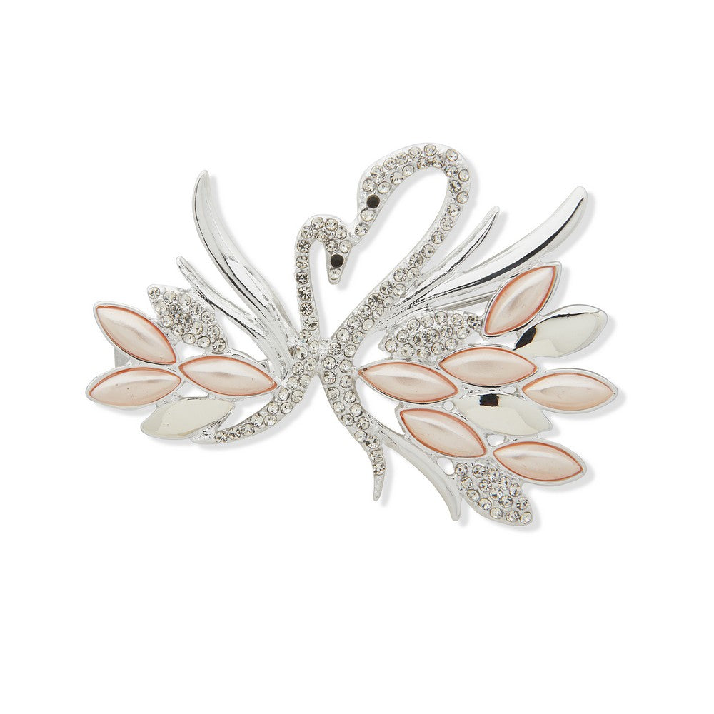 Anne Klein 01B00845 Swan Crystal & Enamel Brooch