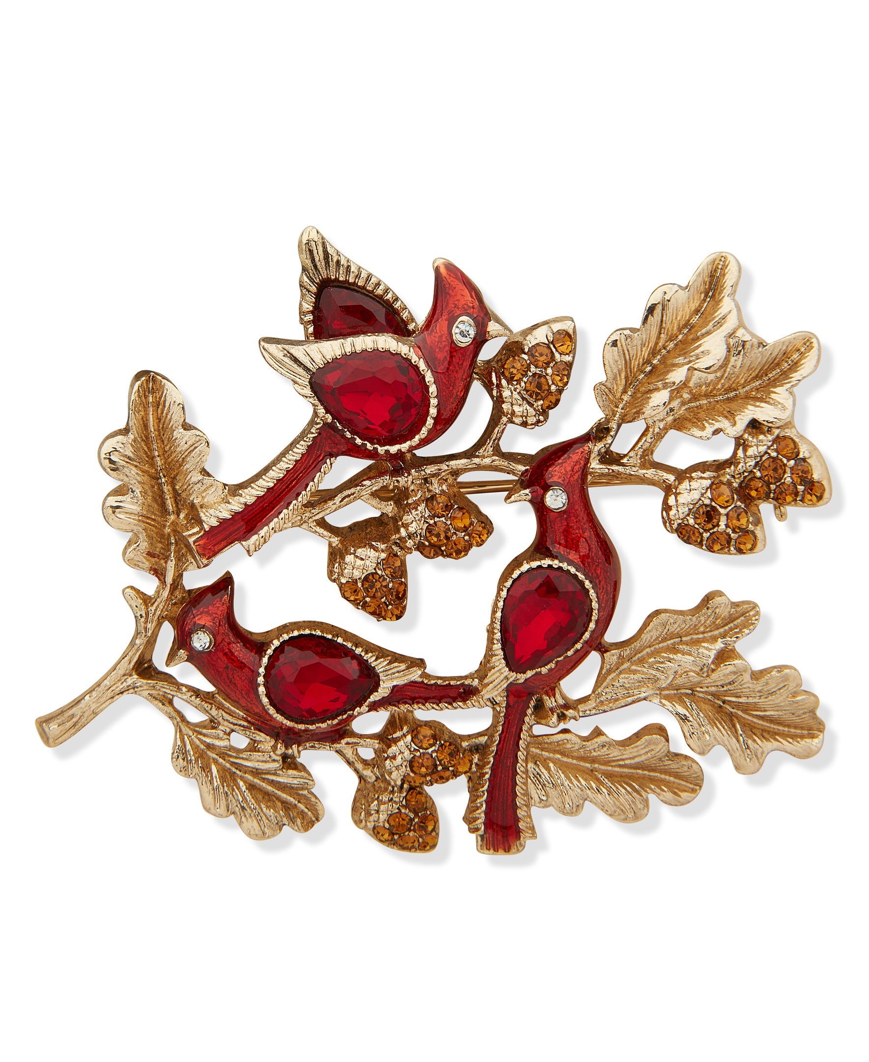Anne Klein 01B00899 Cardinal Bird & Leaves Brooch