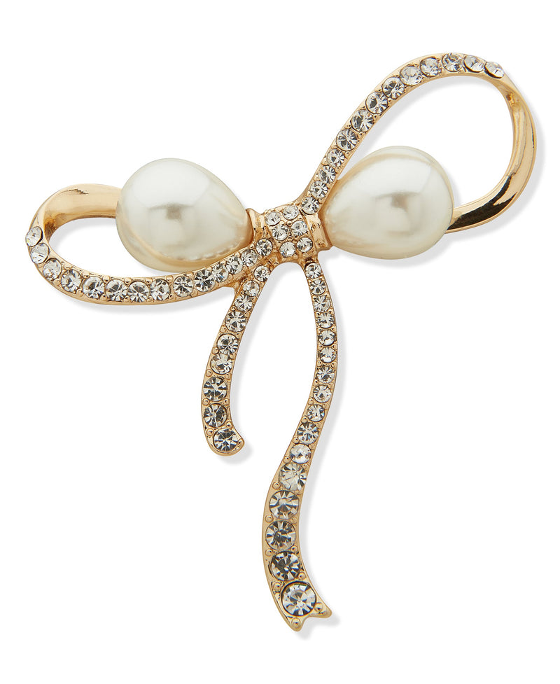 Anne Klein 01B00900 Bow Pearl & Crystal Brooch