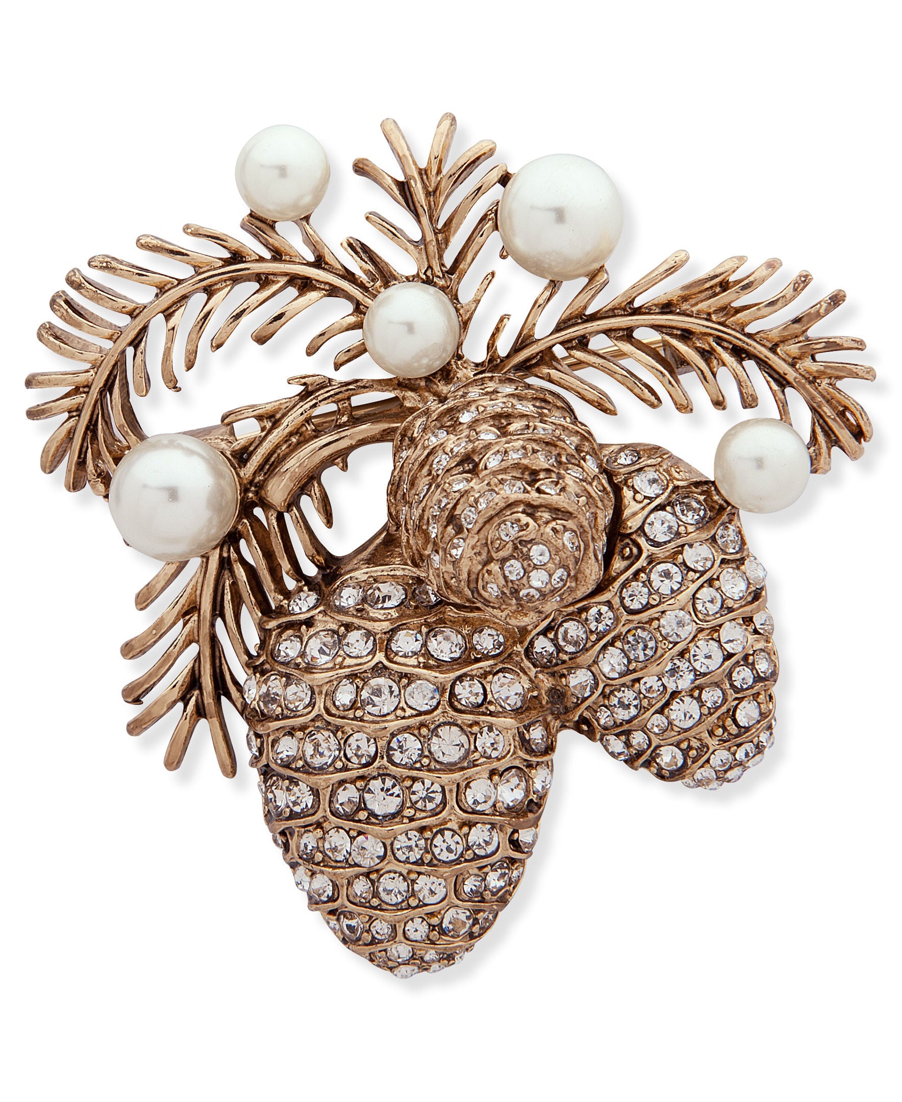 Anne Klein 01B00930 Pinecone & Pearl Holiday Brooch