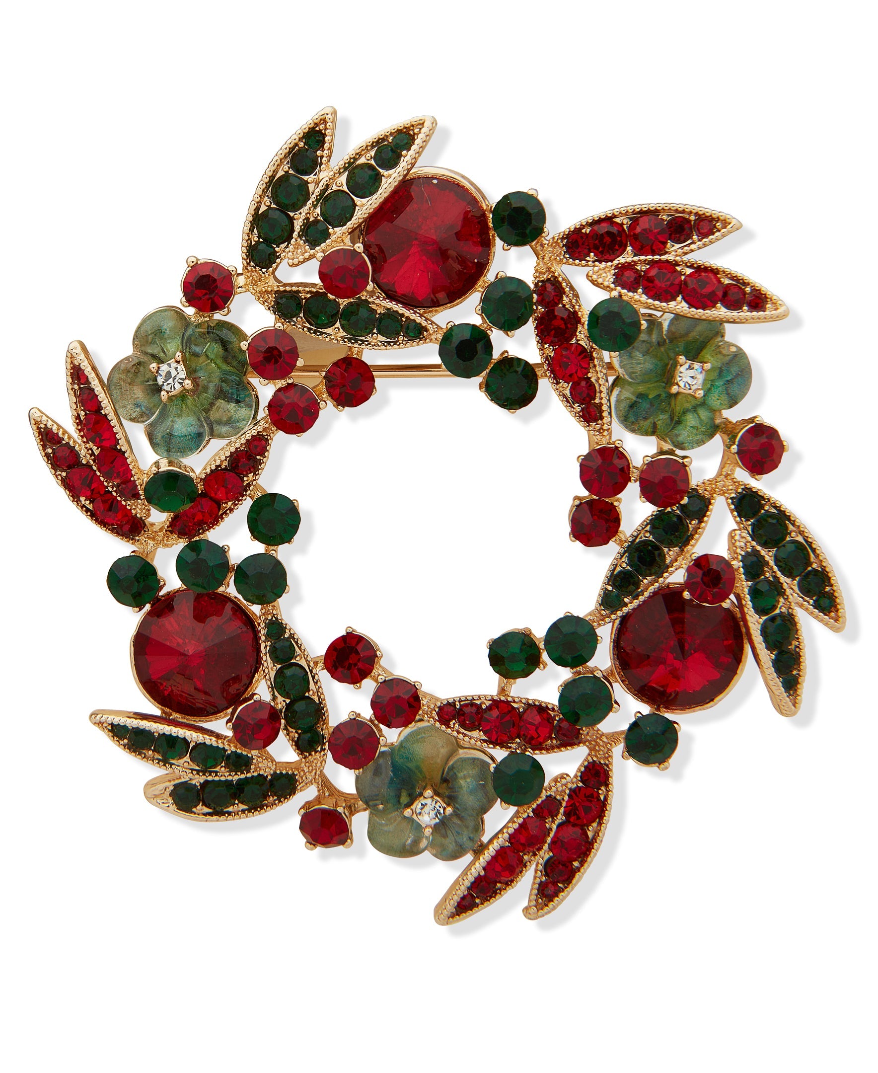Anne Klein 01B00953 Holiday Wreath Crystal Brooch