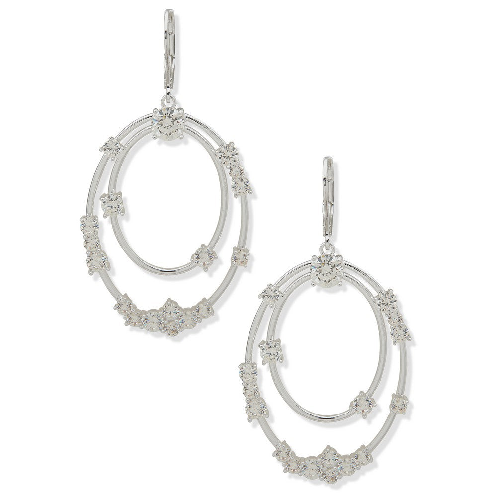 Anne Klein 01G01012 Double Oval Crystal Hoop Earrings