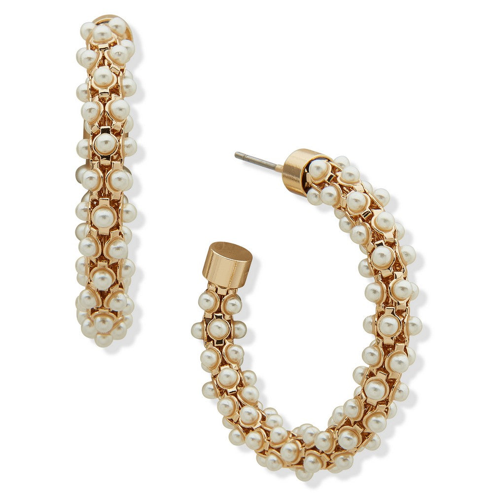 Anne Klein 01G01049 Pearl Hoop Earrings