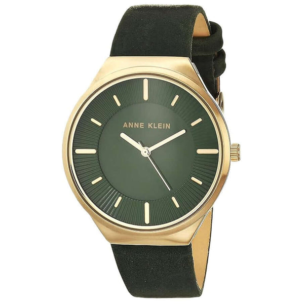 Anne Klein women's watch with olive green strap and gold-tone dial for a stylish look.