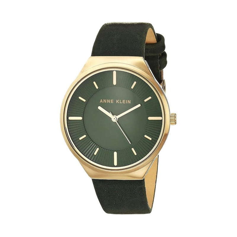 Anne Klein women's watch with olive green strap and gold-tone dial for a stylish look.