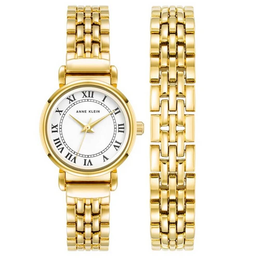 Anne Klein Women's Quartz Roman Numeral Two-Tone Alloy Metal Bracelet Watch Set, 24mm
