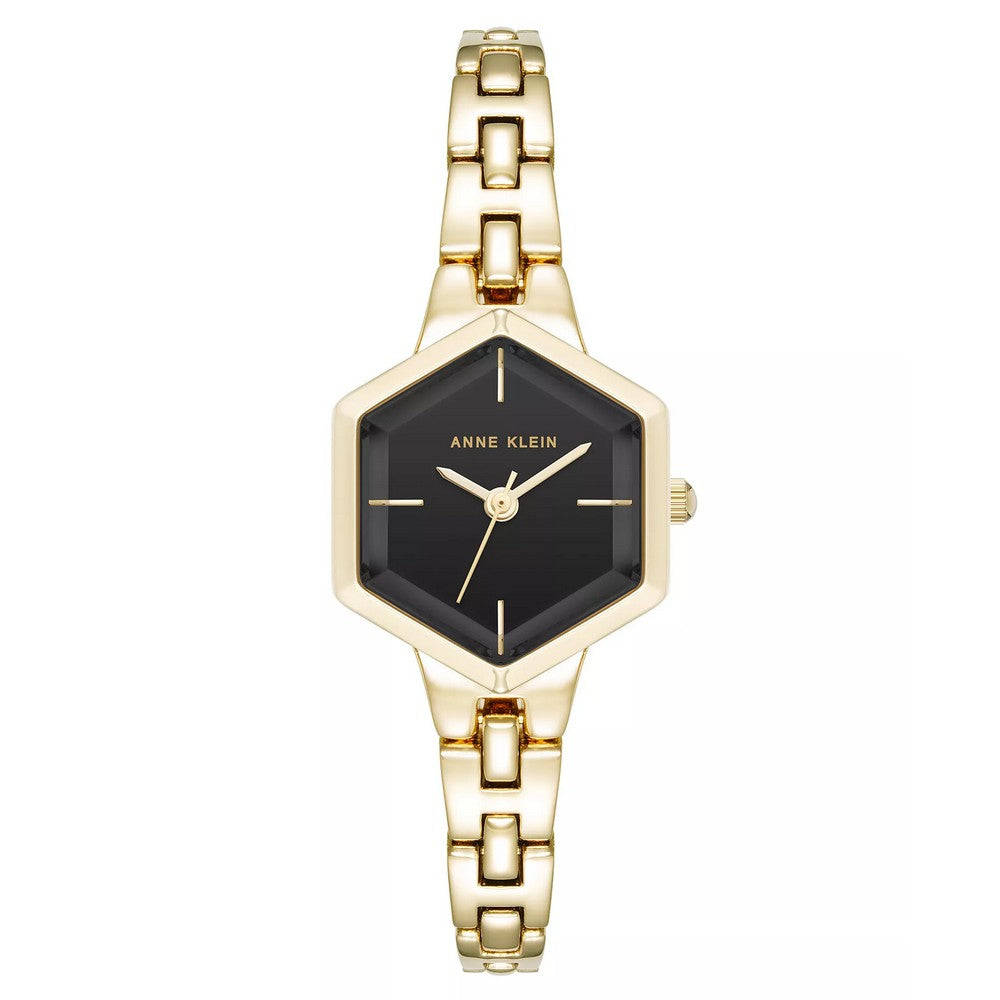 Anne Klein Women's Quartz Petite Hexagonal Black and Gold-Tone Alloy Metal Bracelet Watch, 21mm
