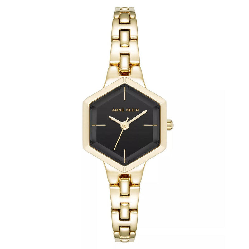 Anne Klein Women's Quartz Petite Hexagonal Black and Gold-Tone Alloy Metal Bracelet Watch, 21mm