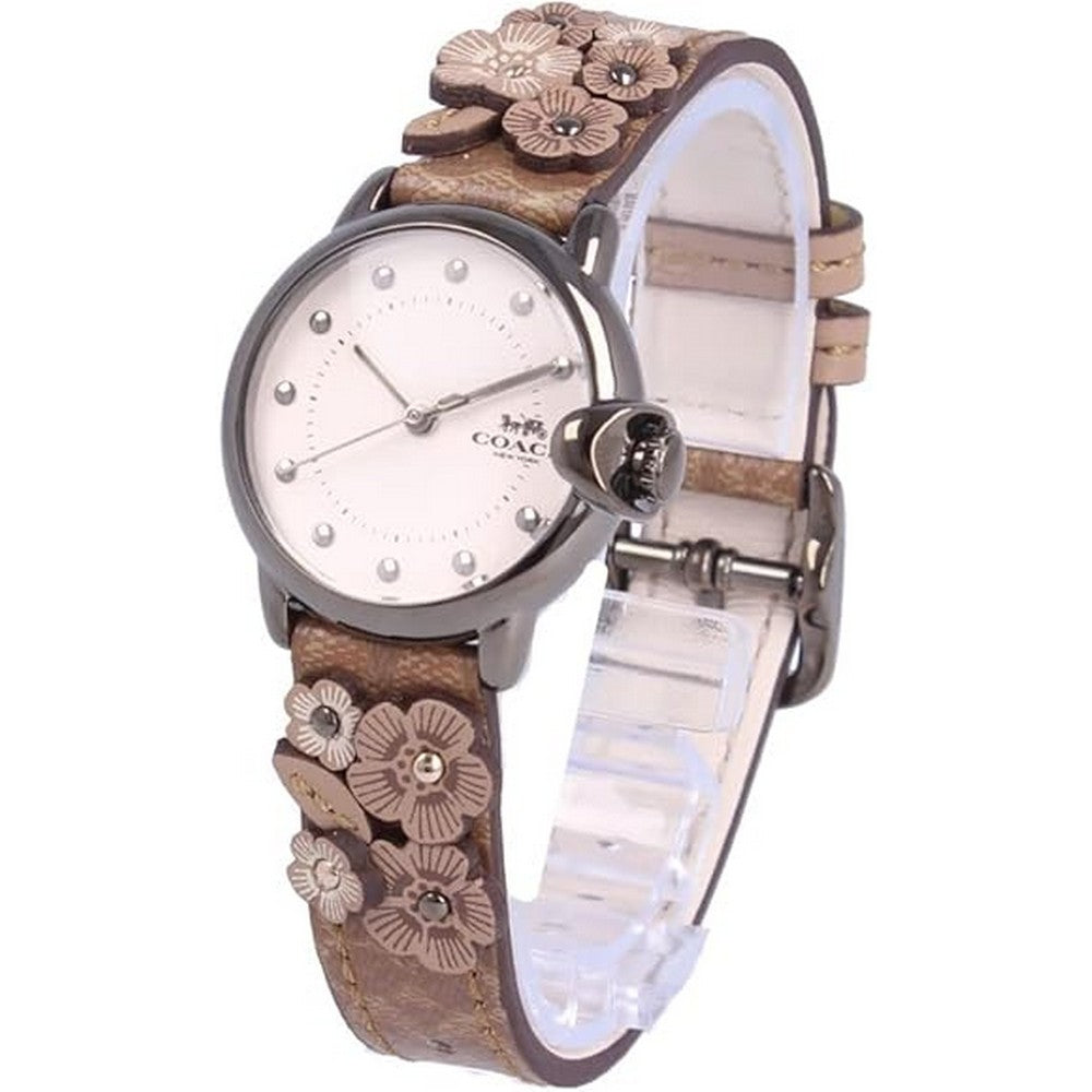 COACH 14503720 Quartz Stainless Steel Brown Flower Leather Women's Watch