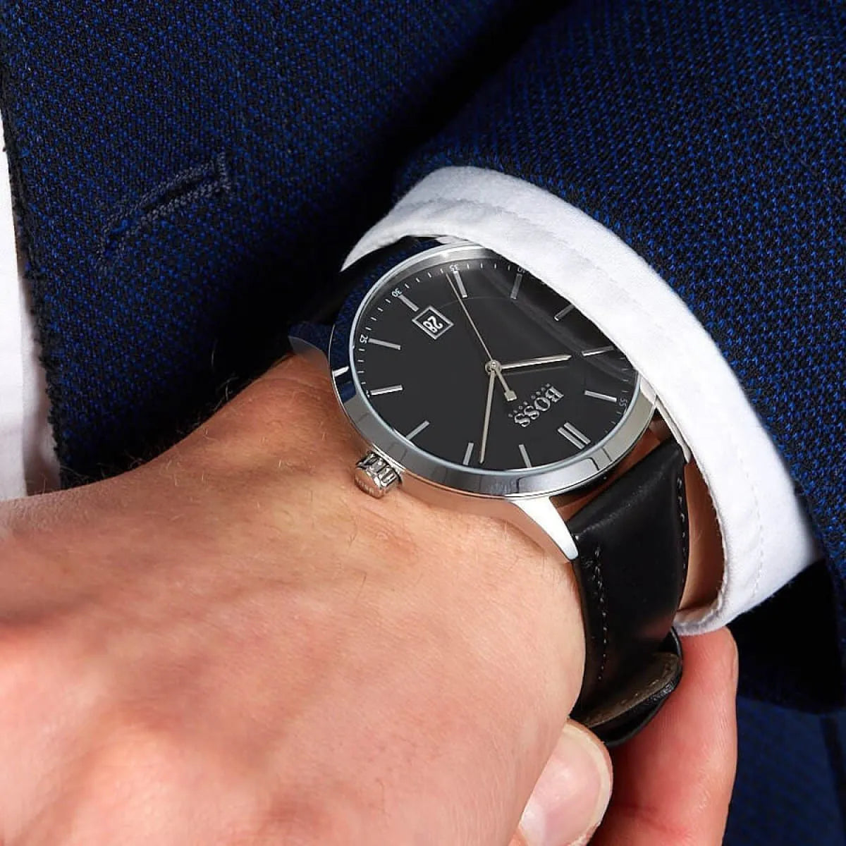 Hugo Boss 1513611 Officer Black Analog Leather Men's Watch