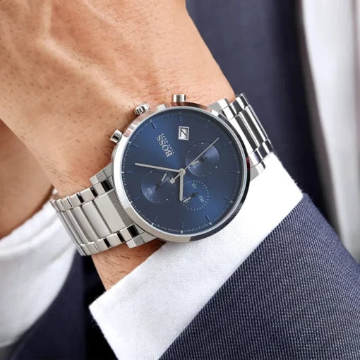 BOSS Chronograph Quartz Watch for Men with Silver Stainless Steel Bracelet