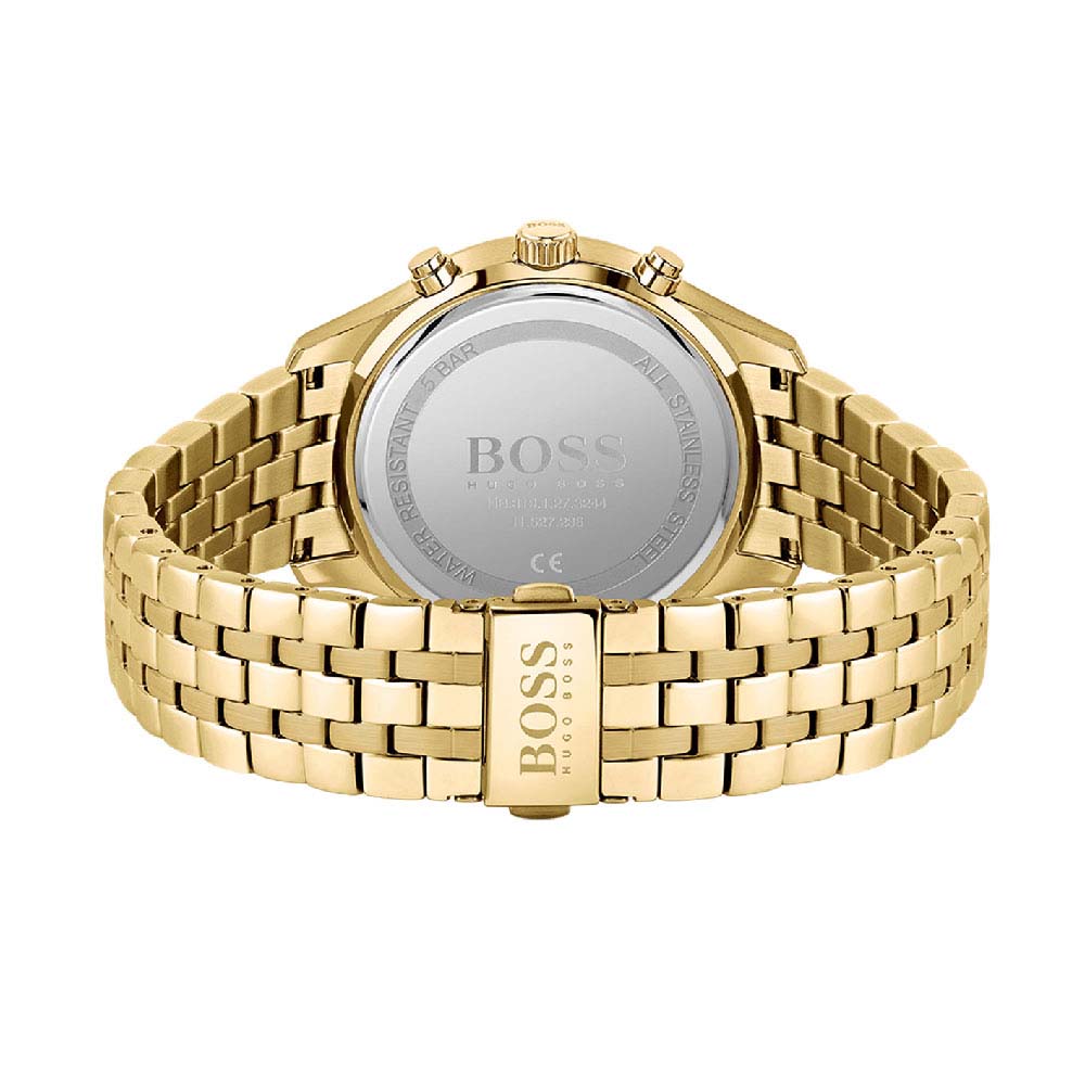 HUGO BOSS ASSOCIATE MENS BLUE DIAL IONIC PLATED THIN GOLD STEEL WATCH 