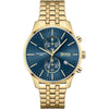 HUGO BOSS ASSOCIATE MENS BLUE DIAL IONIC PLATED THIN GOLD STEEL WATCH 