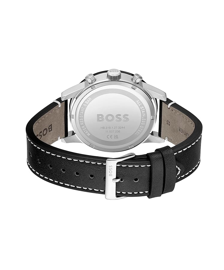 BOSS Men's Quartz Chronograph Watch with Black Leather Strap