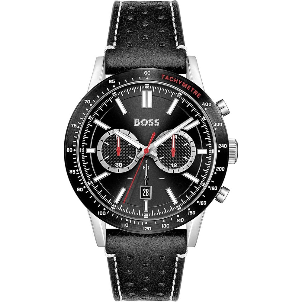 BOSS Men's Quartz Chronograph Watch with Black Leather Strap