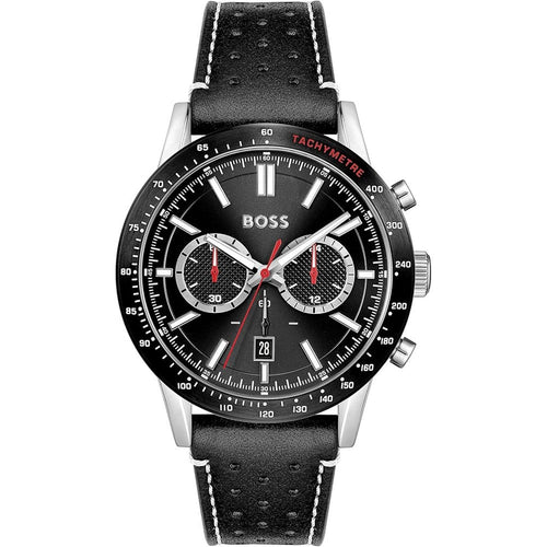 BOSS Men's Quartz Chronograph Watch with Black Leather Strap