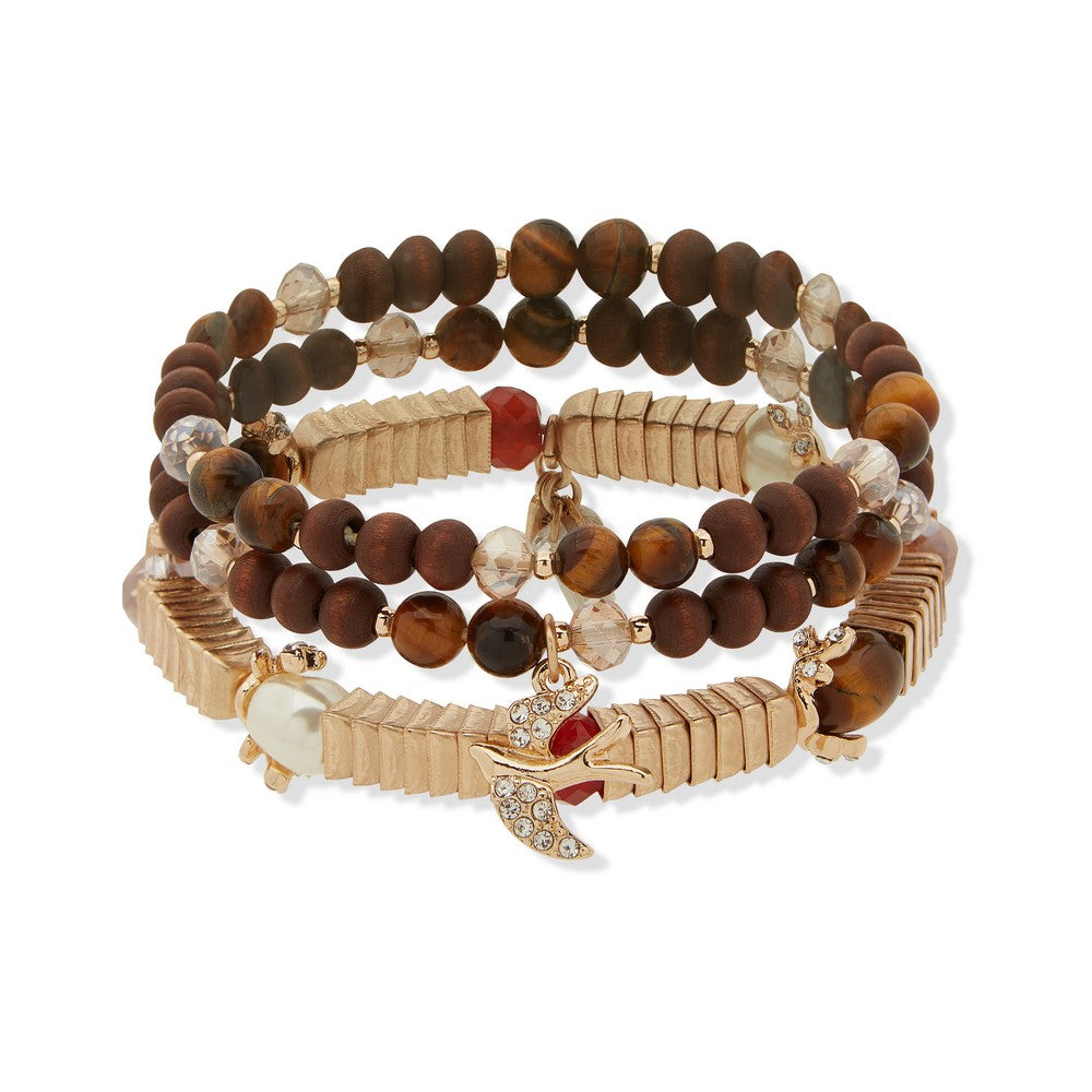 LONNA & LILLY 15B00129 Beaded Bird Charm Bracelet Set