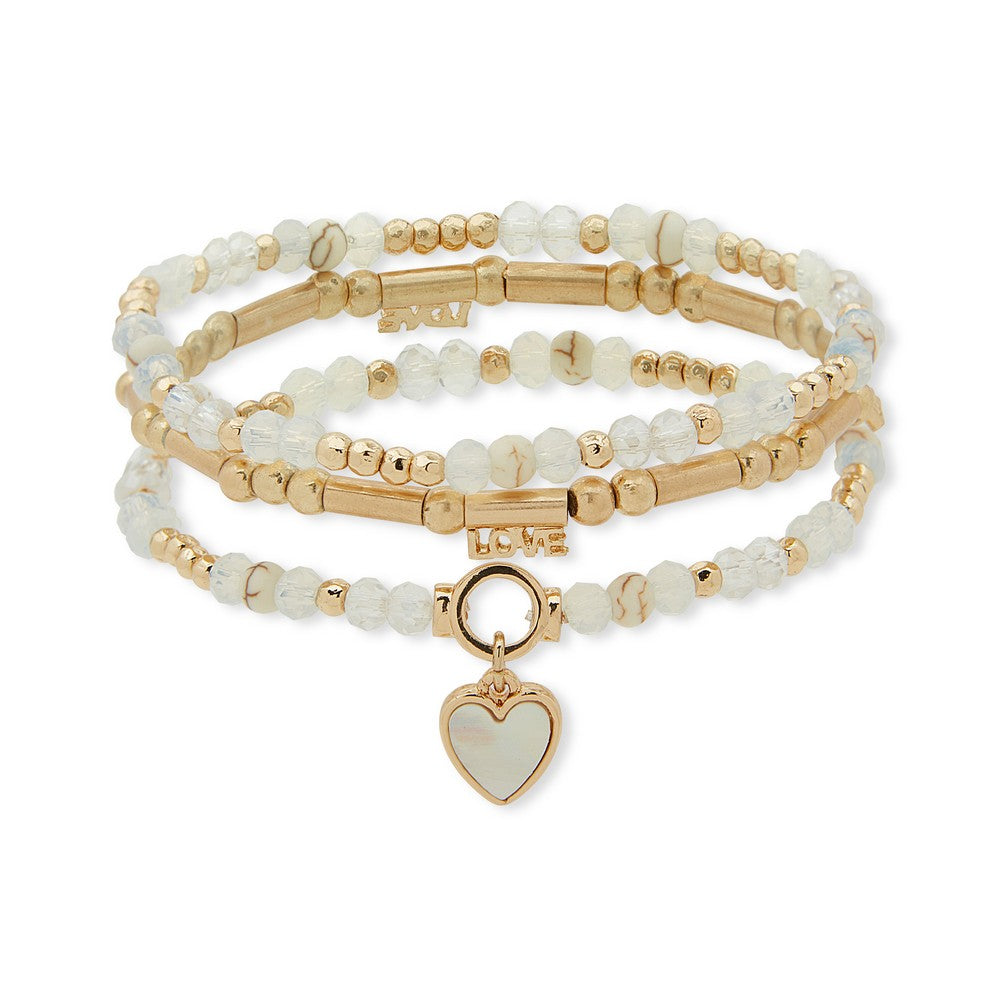 LONNA & LILLY 15B00139 Beaded Love Charm Stretch Bracelet Set