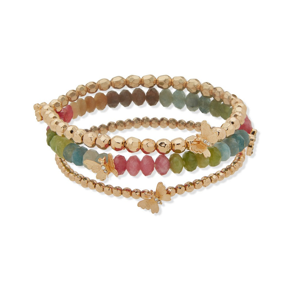 LONNA & LILLY 15B00146 Beaded Butterfly Stretch Bracelet Set