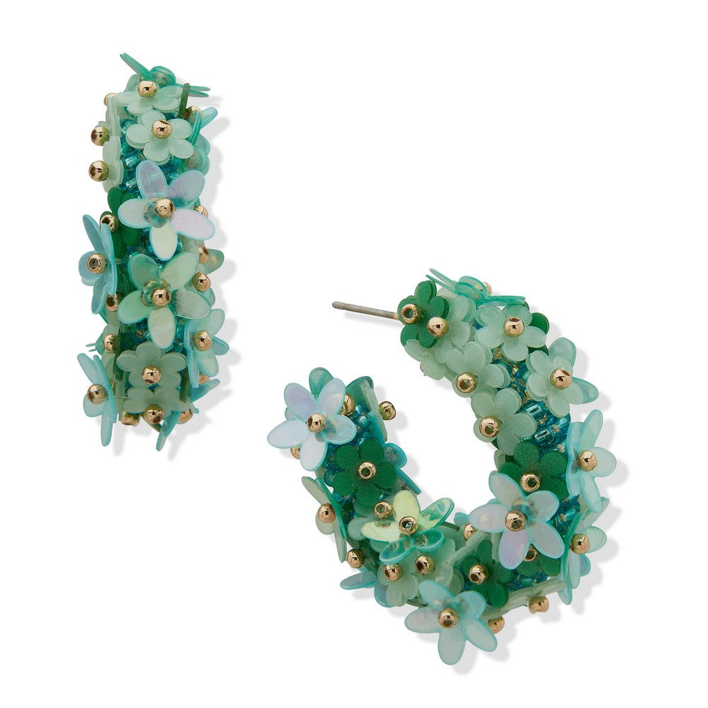 LONNA & LILLY 15G00556 Green Floral Beaded Hoop Earring
