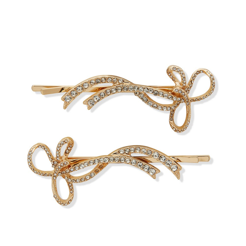 LONNA & LILLY 15H00119 Crystal Bow Hair Clips (Set of 2)