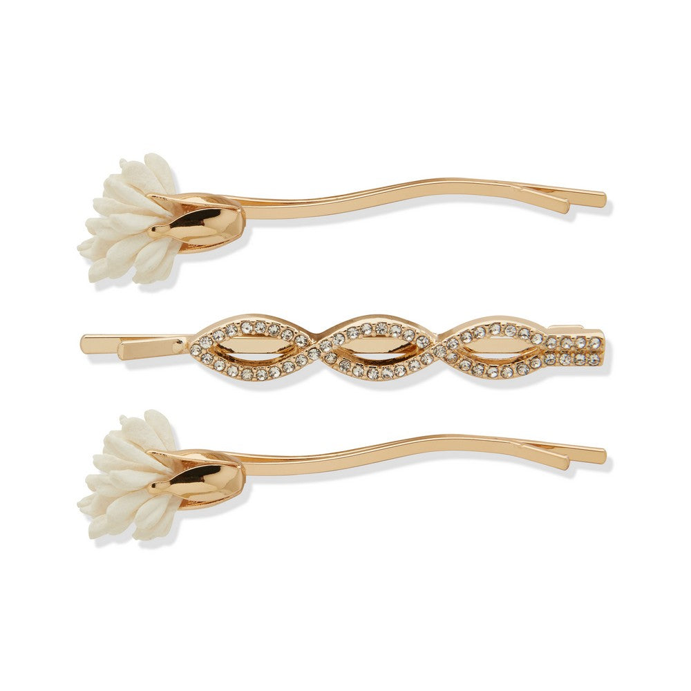 LONNA & LILLY 15H00129 Floral & Crystal Hair Pin Set