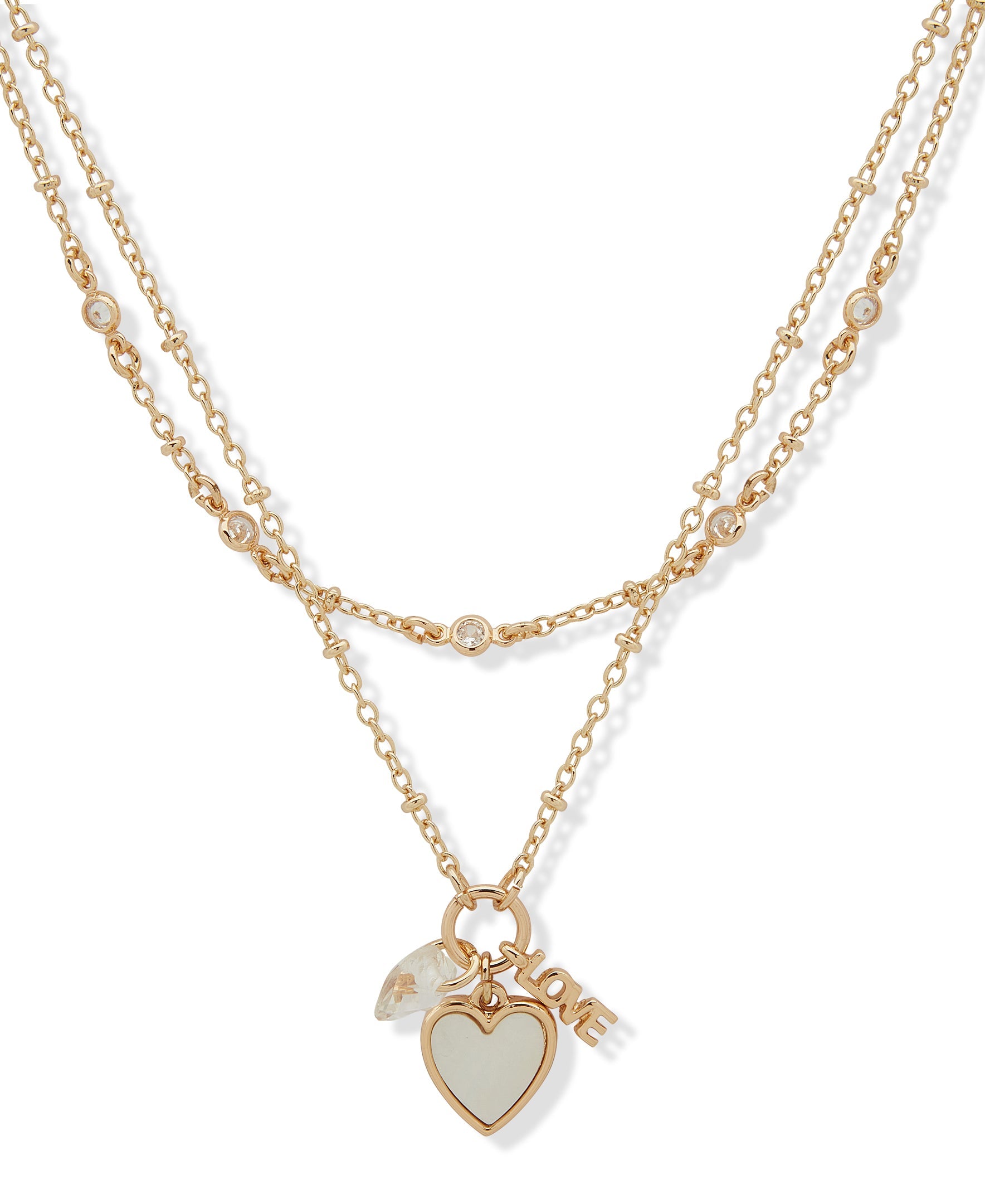 LONNA & LILLY 15N00196 Double Chain Heart Pendant Necklace