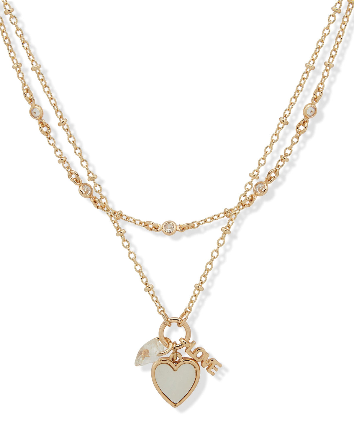 LONNA & LILLY 15N00196 Double Chain Heart Pendant Necklace