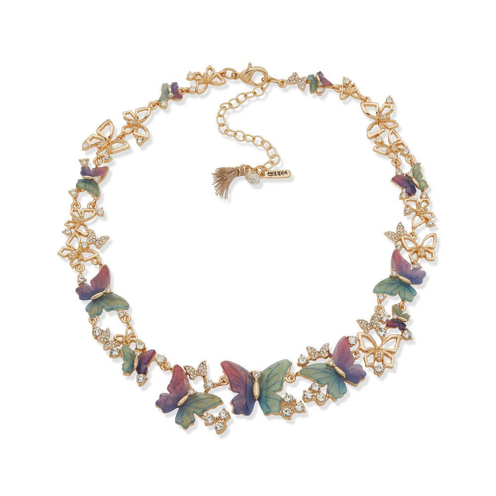 LONNA & LILLY 15N00205 JEWELRY Multicolor Butterfly Necklace with Crystals