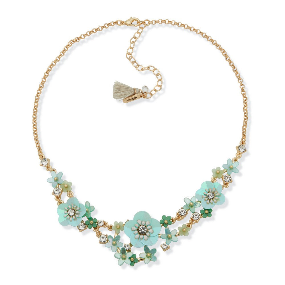 LONNA & LILLY 15N00206 JEWELRY Green Blossom Floral Necklace with Crystals