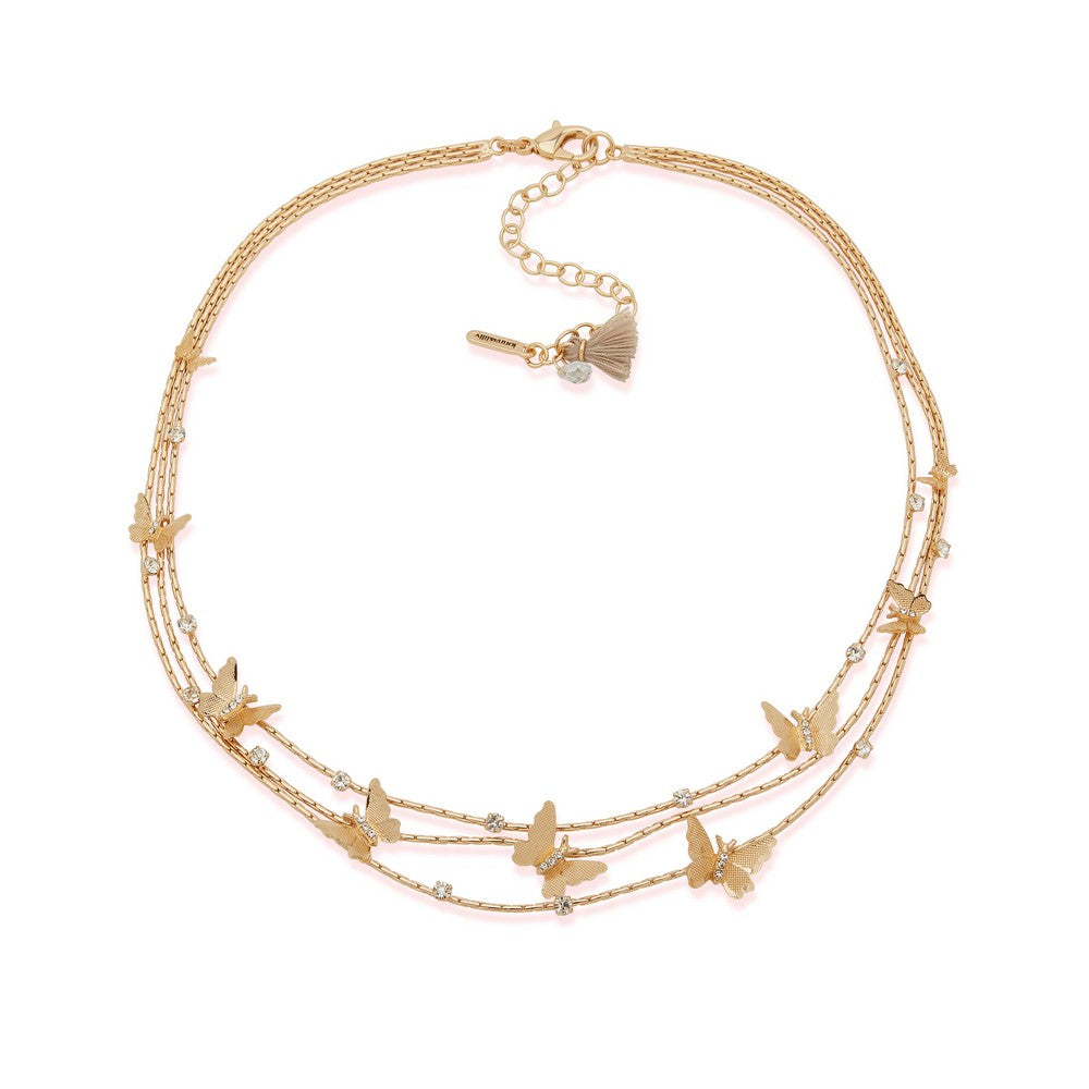 LONNA & LILLY 15N00209 JEWELRY Layered Butterfly Charm Necklace with Crystals