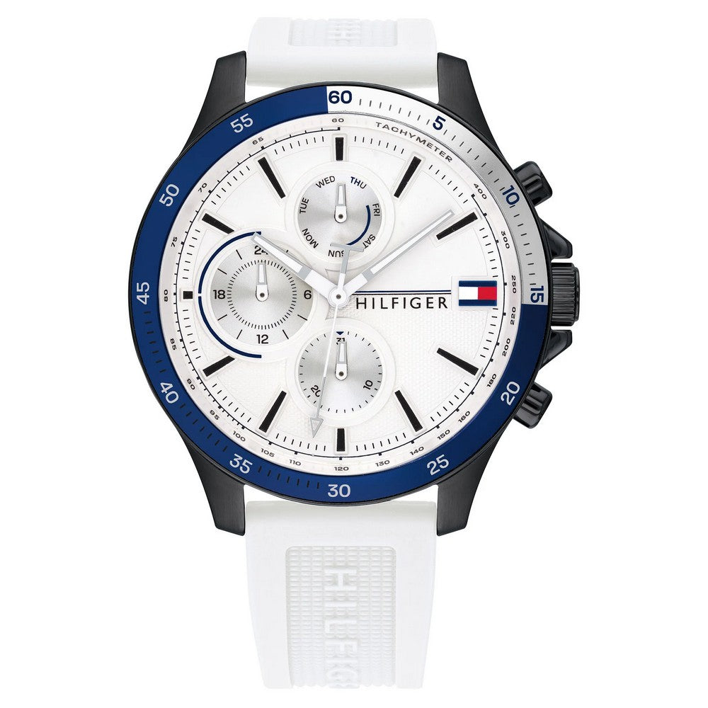 Tommy Hilfiger Bank Men's White Dial Silicone Watch 1791723 – 46 mm