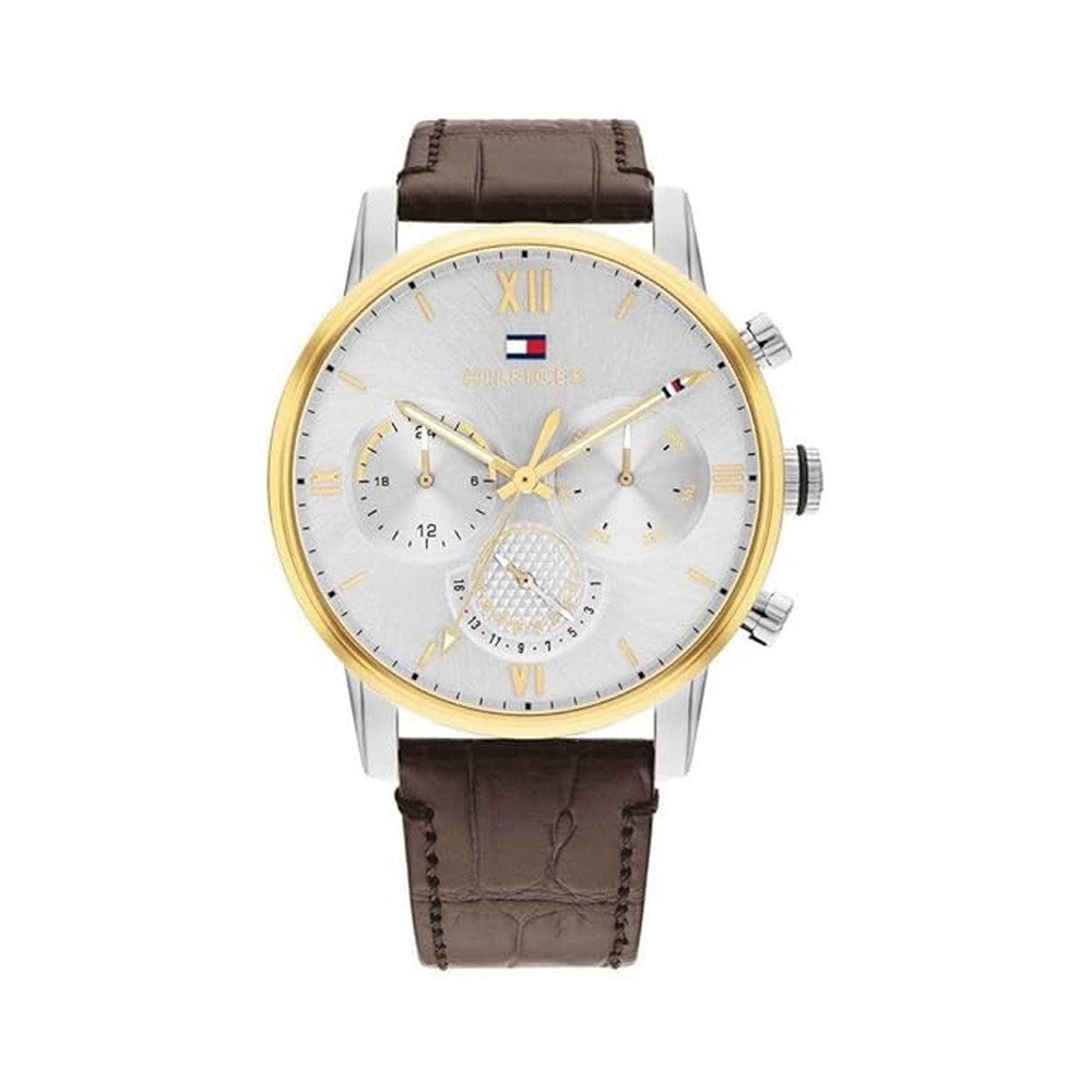 Tommy Hilfiger 1791884 Silver Dial Brown Leather Strap Men's Watch