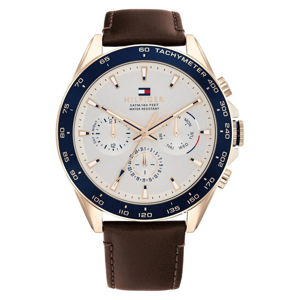 Tommy Hilfiger Owen Men’s Multifunction Watch 1791966 – White Dial & Brown Leather, 46 mm