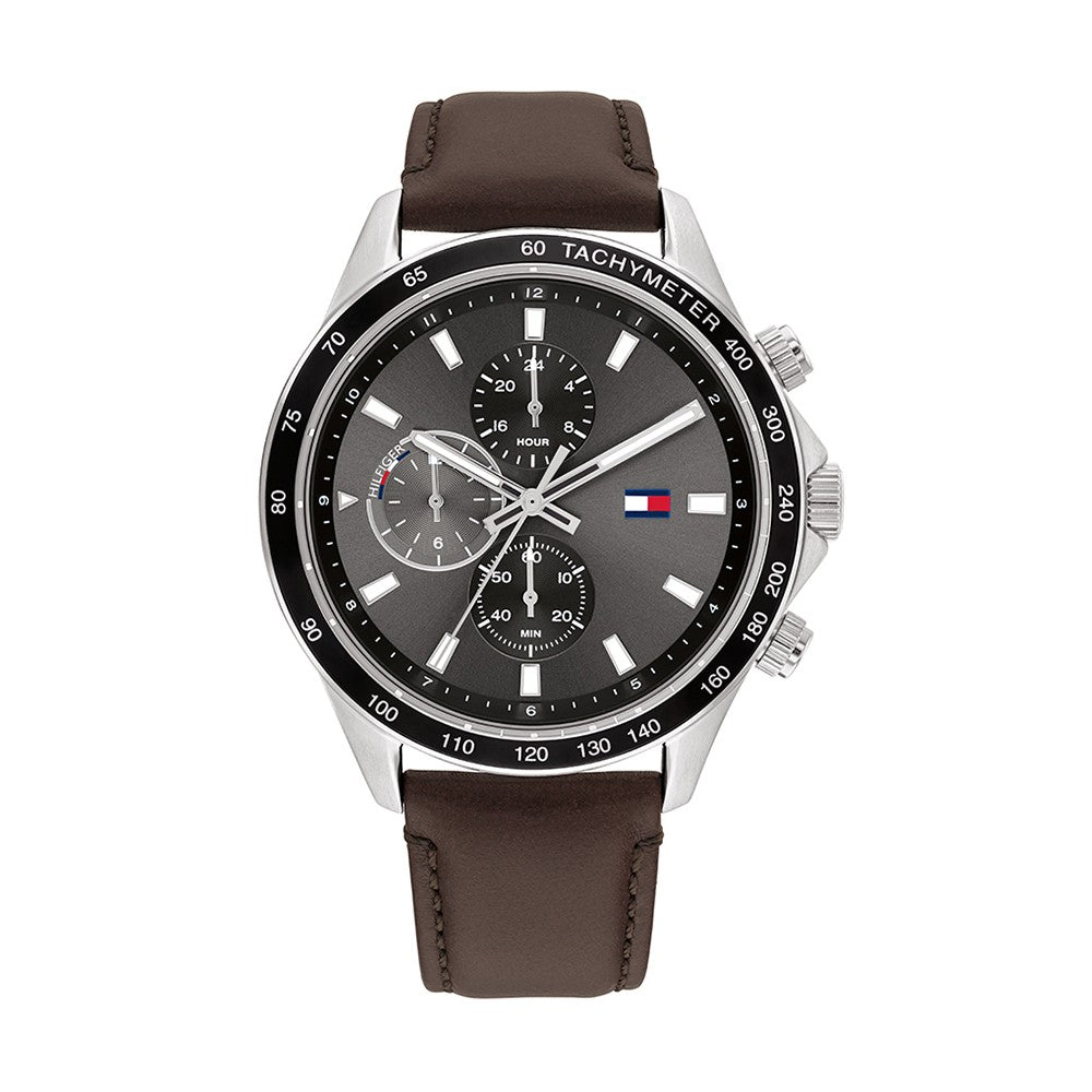 Tommy Hilfiger Miles Men’s Multifunction Watch 1792015 – 44 mm Grey Dial, Brown Leather